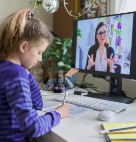 Student doing morning exercise at home